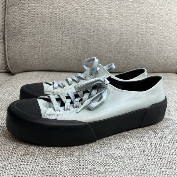 Jil Sander Jungle Low Top Light Blue Leather Lace-Up Black Rubber Sole Sneaker - Picture 1 of 12